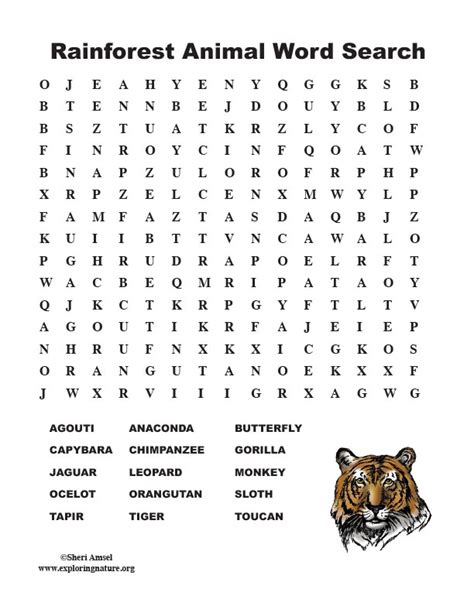Jungle Animal Word Search Puzzle Printable Jungle Theme Activities