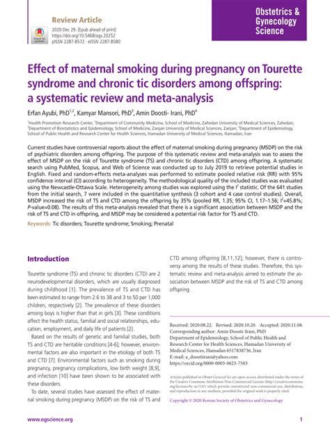 Pdf Effect Of Maternal Smoking During Pregnancy On Tourette Syndrome And Chronic Tic Disorders