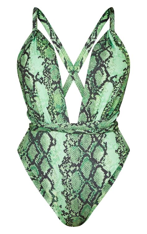 Green Snake Multiway Swimsuit Swimwear Prettylittlething