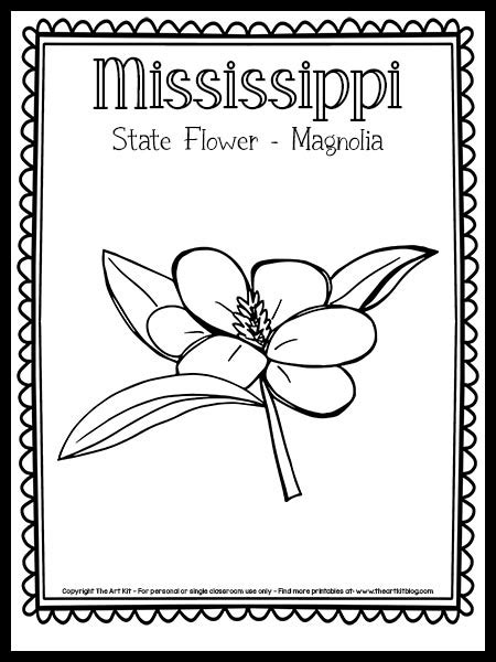 Mississippi State Flower Coloring Page Magnolia Free Printable