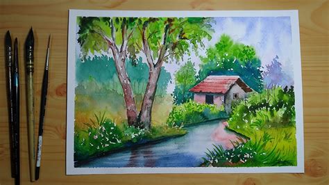 Simple Watercolor Landscape Painting For Beginners Youtube