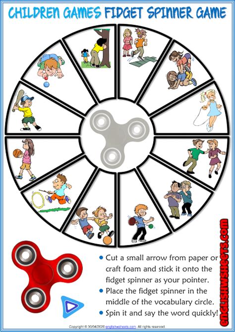 Children Games Esl Printable Fidget Spinner Game For Kids