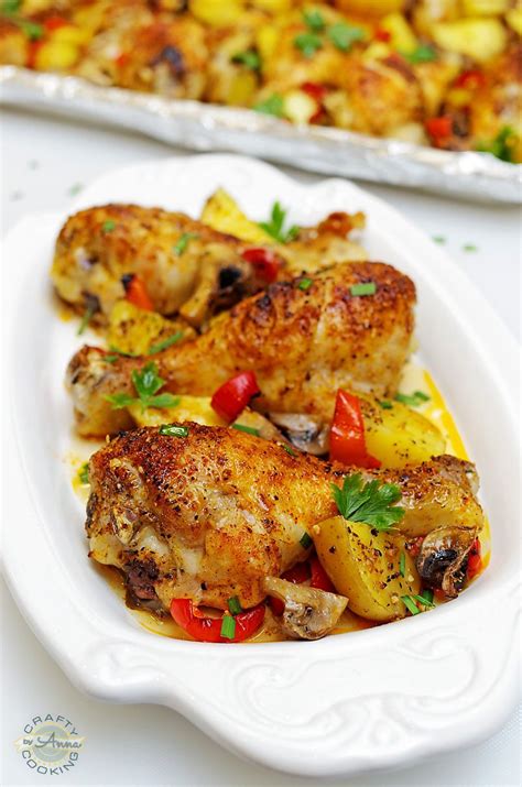 These baked chicken legs are only 81 calories each! One Pan Baked Chicken Drumsticks with Potatoes and Veggies ...