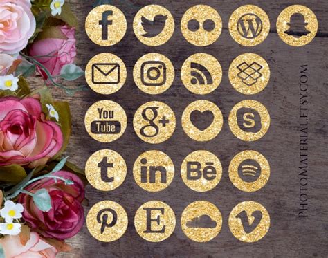 Glitter Gold Social Media Icons Social Media Buttons Gold Etsy
