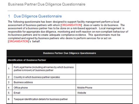 Business Partner Due Diligence Questionnaire Grcready