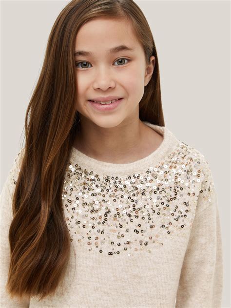 John Lewis And Partners Kids Sequin Spray Jumper Oatmeal