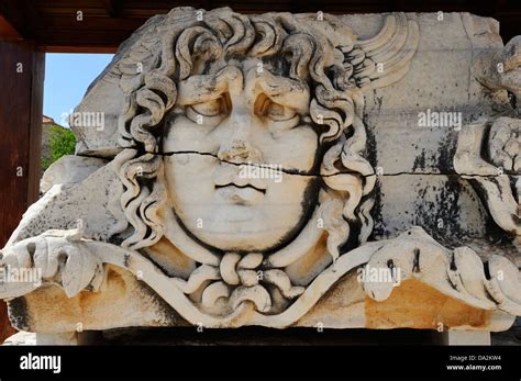 Carved Head Of Medusa Temple Of Apollo At Didyma Modern Didim