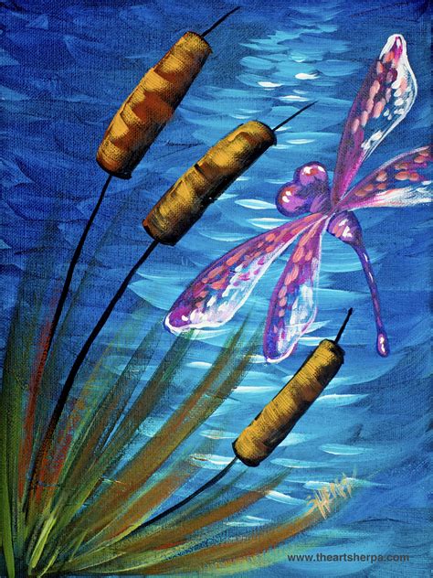 Dragonfly Pond Easy Beginner Acrylic Painting Tutorial Artsherpa