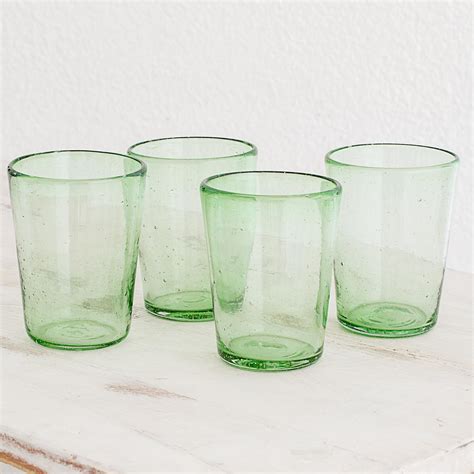 Handblown Recycled Glass Pale Green Juice Glasses Set Of 4