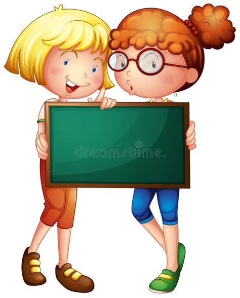 Girls And A Guy At A Board For An Inscription Vector Illustration Stock Vector Illustration