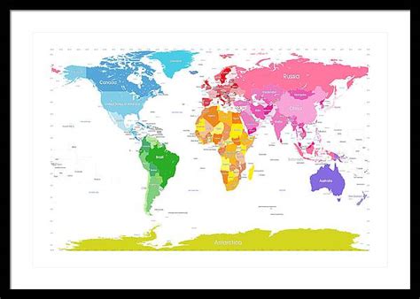 Large World Map Framed Draw A Topographic Map