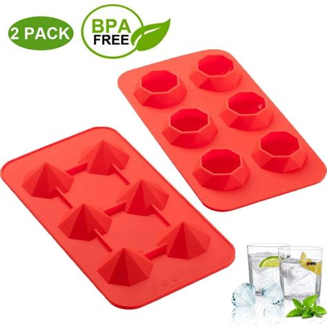 Ice Cube Trays 2 Pack Diamond Shape Easy Release Silicone And Flexible