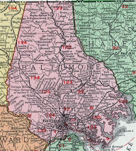 Baltimore County Maryland Map 1911 Rand Mcnally Towson Owings