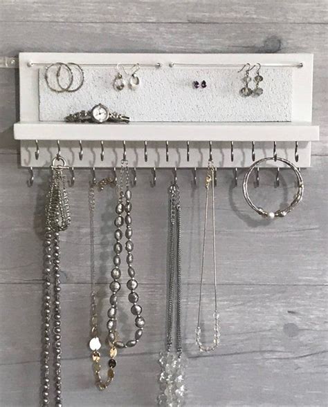 Jewelry Organizer Wall Holder Solid White With Silver Hooks Etsy