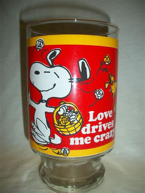 28oz Vintage 1965 Peanuts Snoopy Woodstock Drinking Glass Love Drives