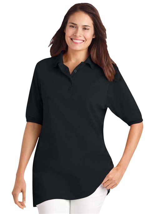 Woman Within Womens Plus Size Elbow Sleeve Polo Shirt Polo Shirt