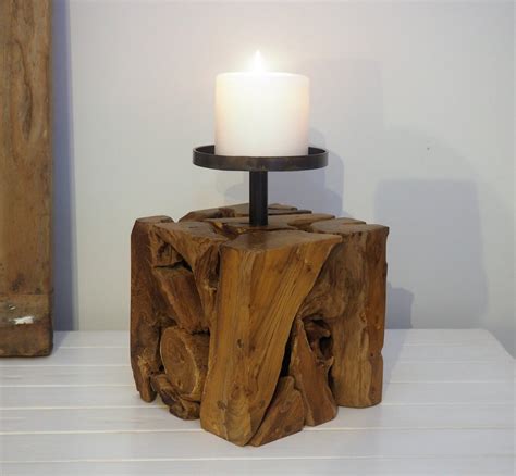 Rustic Wood Pillar Candle Holder Frida Square Rustic House Cornwall