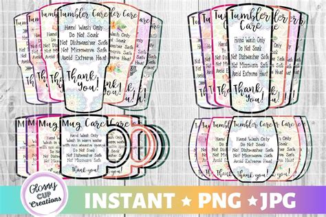 May 14, 2020 · download 4x tumbler care cards instructions bundle svg, label, cup (576140) today! Mega Tumbler Care Card Pack, PNG, Print and Cut, 7 Designs ...