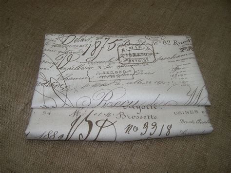 French Script Vintage Documents Cotton Duck Fabric