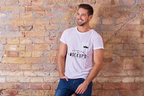 Download Free T-shirt Mockup with Front Pocket - Mockup Daddy