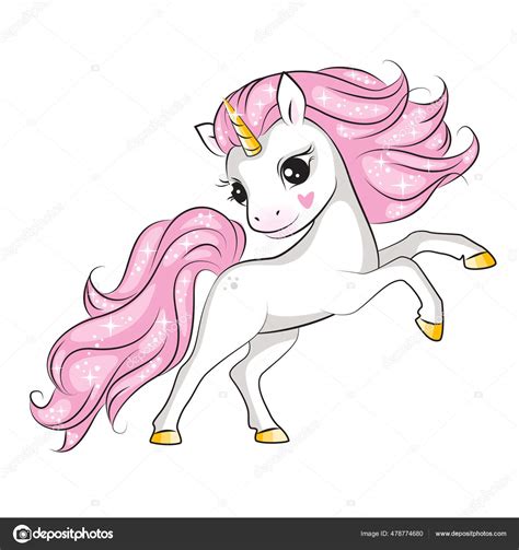 Cute Little Unicorn Pink Mane Standing Its Hind Legs Isolated Stock