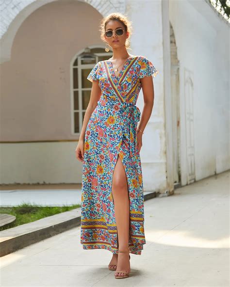 Colorful Wear Beach Women Sexy Dresses Vestidos Mujer Ladies Floral Summer Maxi Dress Buy