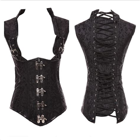 S 6xl Womens Gothic Steampunk Corset Vest Brown Steel Boned Vintage Sexy Underbust Corsets And
