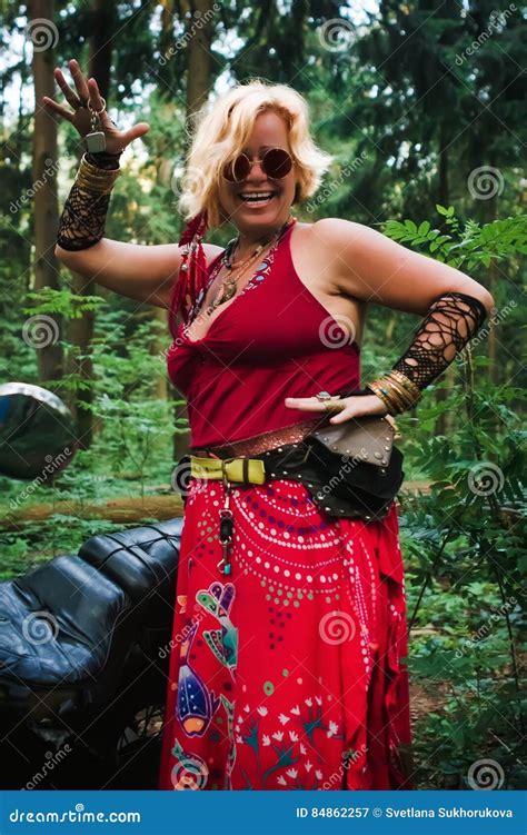 Mature Woman Biker In Hippie Style Stock Image Image Of Clothing Keys 84862257