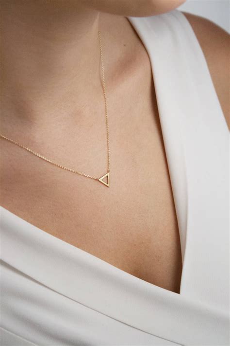Tiny Gold Triangle Charm Necklace 9k 14k 18k Gold Necklace Etsy
