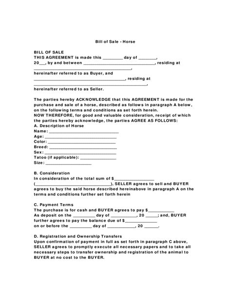 Horse Bill Of Sale Form 4 Free Templates In Pdf Word Excel Download