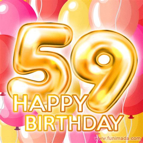 Fantastic Gold Number 59 Balloons Happy Birthday Card Moving 