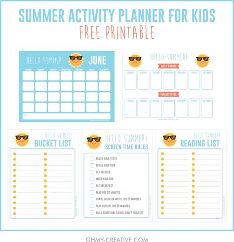 Printable Summer Activities For Kids Planner Oh My Creative