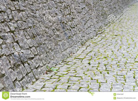 Cobblestone Pavement And Wall With Moss Stock Image Image Of Pattern