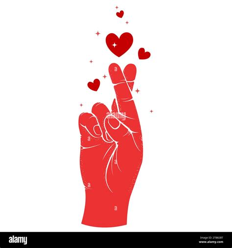 Crossed Fingers Hand Gesture And Hearts Valentines Day Hope Sign