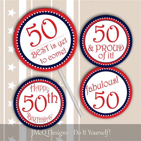 Printable 50th Birthday Cupcake Toppers Fiftieth Bd Party Etsy