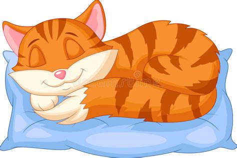 Fumetto Sveglio Del Gatto Che Dorme Su Un Cuscino Illustrazione