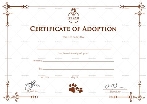 Blank Pet Adoption Certificate Free Printable Blank Printable