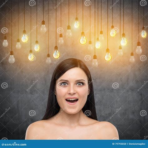 Naked Girl In A Room Full Of Light Bulbs Stock Photo Image Of Illuminating Career