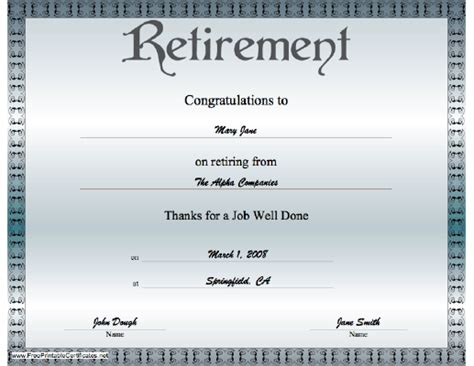 Free Printable Retirement Certificate Template Printable Templates