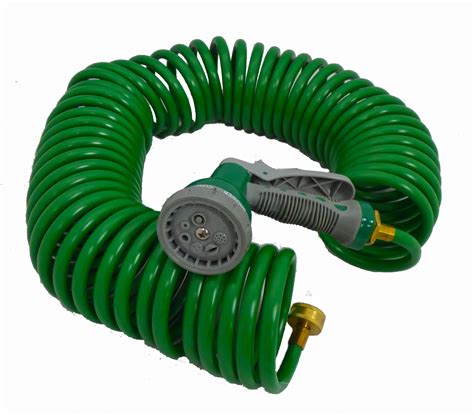 Green Safe Recoil Coil Garden Hose With 7 Pattern Spray Nozzle 50 Ft