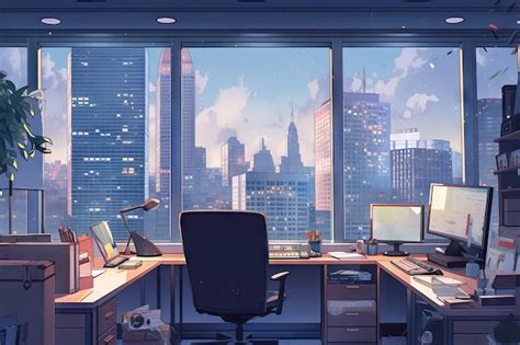 Premium Ai Image Anime Style Office Interior Creative And Colorful