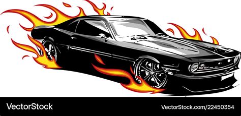 Muscle Car With Flames Crazy Race Royalty Free Vector Image