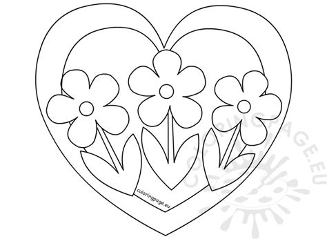 Heart With Three Flowers Coloring Page Coloring Page