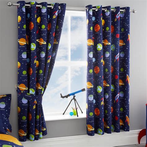 Space Navy Blackout Eyelet Kids Curtains Space Themed Room Space