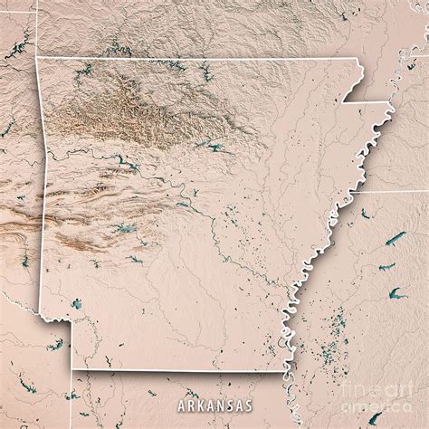 Arkansas State Usa 3d Render Topographic Map Neutral Border Digital Art