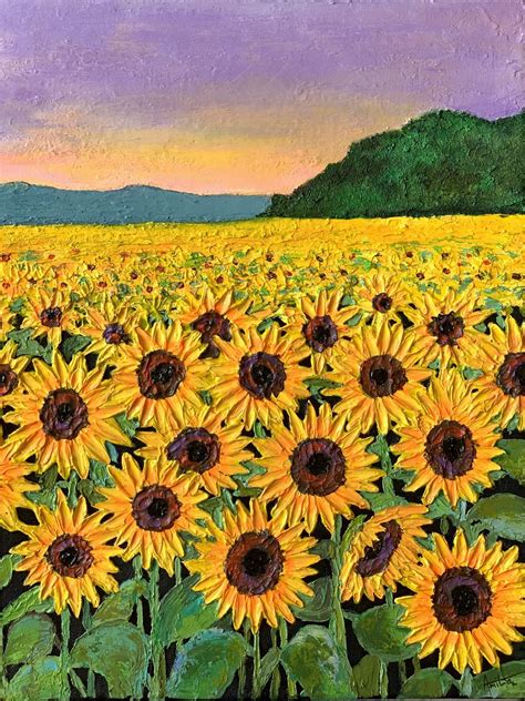 Sunflowers Field At Sunset 2021 Acrylic Painting By Amita Dand