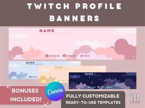 Cozy Clouds With Stars Twitch Profile Banner Template Etsy