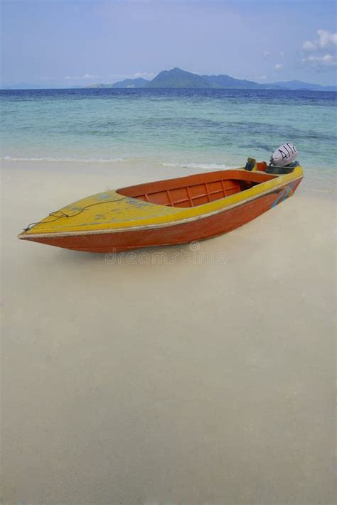 Small Boat At The Lonely Beach Stock Photo Image Of Sandy Landscape