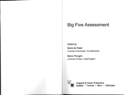 Pdf Big Five Assessment Preface