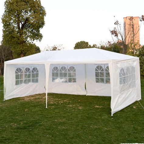 This canopy acts as a car port to protect your vehicle from the weather and provides shelter for outdoor activities. 10 x 20 White Party Tent Canopy Gazebo w/ 4 Sidewalls